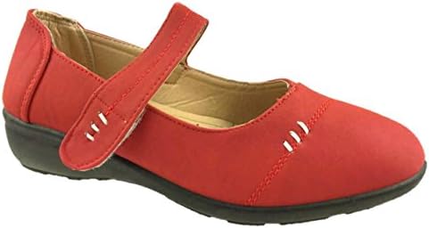 LADIES CASUAL SLIP ON COMFY MARY JANE LOW WEDGE SHOES PUMPS SIZE 3-8 (7, Red)