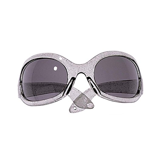 XXL 70er Jahre Brille Party Sonnenbrille silber Damen Glitzer Partybrille Disco Star Funbrille Retro Space Spaßbrille Glitter Sunglasses