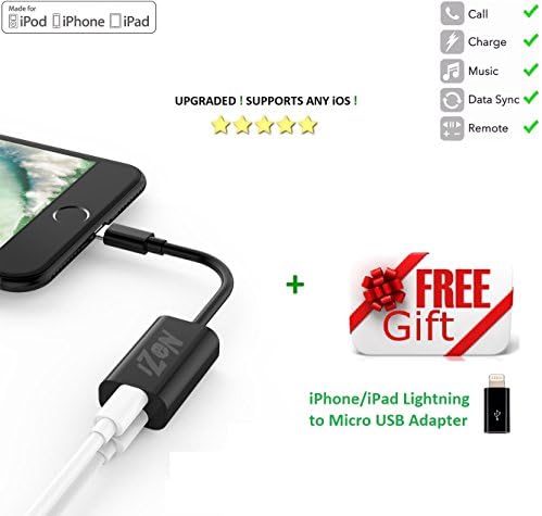 Dual Adapter for iPhone 7/8 &amp; iPhone X Adapter/Splitter| Headphone &amp; Charger for iPhone 8 Adapter &amp; iPhone X Headphone Adapter| 2 in 1 (Dual) iPhone X/8/7 Lightning Splitter| Lightning Adapter by iZEN