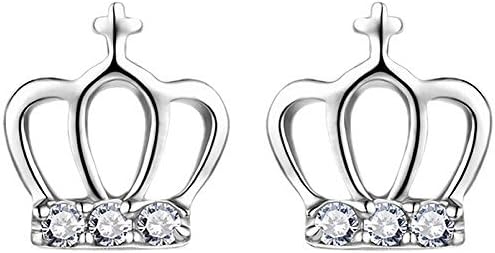 Women Simple 925 Silver Plated Cross Diamante Princess Crown Stud Earrings Hypoallergenic