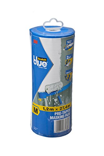 3M ScotchBlue - Plástico protector con cinta adhesiva para pintor (tamaño M, 1,21 mm, 27,4 m) color transparente