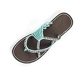 Schuhe Ferse hoch: 2cm iYmitz Retro Mode Damen Flache Hausschuhe Hanfseil Flip Flops Outdoor Römischen Sandalen Strand Frauen Schuhe（Blau，EU/39）