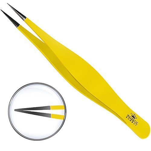 Stainless Steel Precision Tweezers for Ingrown Hair, Eyebrow Hair, Facial Hairs - Great for Splinters and Glass Removal - Steel Pointy Ends Meet Perfectly - Perfect Stocking Stuffer Under £10