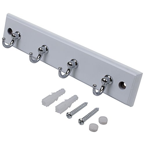 Marko Homewares 4/6 Hook Wall Mounted Coat Rack Hat Clothes Hanging Hanger Robe Holder Rail (4 Single Hooks, White)