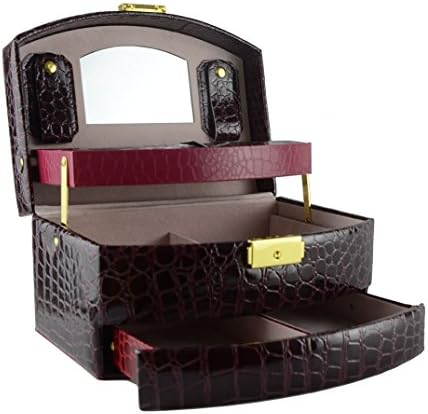 Feibrand Faux Leather Mirrored Jewellery Box Pink (Wine Red)