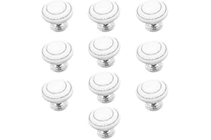 E EBETA Ebeta 10 x Poignées et boutons de tiroir boutons de tiroir, Poignée de porte céramique, boutons de meubles (Double cercle d'argent - blanc)