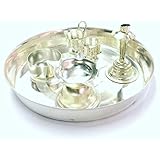 Keshav Industries 5 Pieces Silver Plated Pooja Aarti Thali Set (Silver)-KESHAV4442