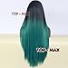 24 Inches Women Straight Black Mixed Dark Green Heat Resistant Lace Front Wigs