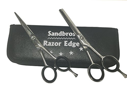 Professional Moustache Scissors and Beard Trimming Scissors set, Extremely Sharp - Silver + Case SRESET5.5" Sandbros