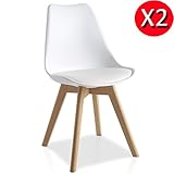 Pack 2 sillas Lucia Blanco con pata madera y asiento acolchado