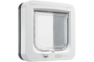 Gattaiola con lettore di microchip SureFlap Sure Petcare, compatibile Targhetta per collare RFID e microchip, un pulsante, per porte, finestre e pareti, Grigio/Bianco, rich. 4 batterie AA (non incl.)