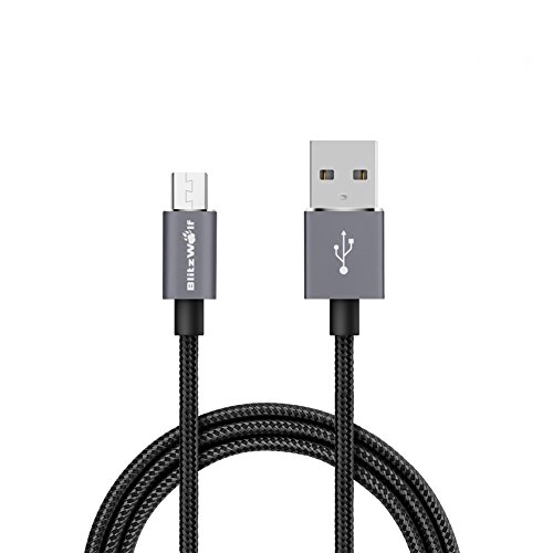 Micro USB Kabel, BlitzWolf 1m 2.4A Micro USB Ladekabel Fast Charging & Daten Sync Cord Android Ladegerät Kabel mit Magic Tape Strap für Samsung Galaxy S7 Edge / S6 / S5 / S4, Hinweis 5/4/3, HTC M9 , Xperia Z3 Z2, Moto X, LG, Sony, Tablets und Power Bank (Schwarz)
