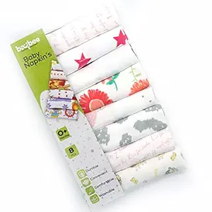 Baybee Cotton Baby Napkin Washcloths for New Born - Washable Napkin Hankies Soft Face Towels - Washcloth for Baby/Newborn/Babies- Extra Soft & Absorbent Towels for Baby Sensitive Skin (Pack of 8)