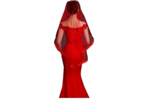 FENDAWN STRIVE Hochzeit Brautschleier Frauen Festliche Tüll Schleier Braut Accessoire Kopfschmuck, rot