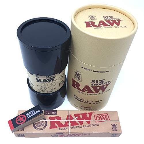 RAW Cone Six Shooter + Cônes King Size pré-roulé RAW 110mm 32 pièces + 50 feuilles les cartons par Reds Global