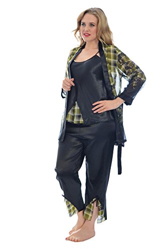 Tartan Floral Print Nightwear Black L