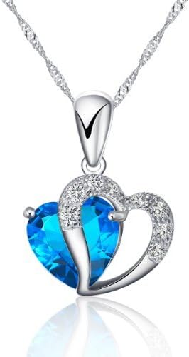 TEJ Blue Heart Shape Pendant Necklace Including Singapore Chain '18 inch