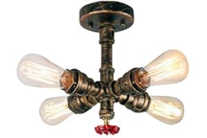 PETITES ECREVISSES Vintage Plafonnier Tube d'eau Industriel Lustre Luminaire en Métal Rétro Suspension 4 Tête lampe Design E27 pour Salon Cuisine Couloir Loft Chambre