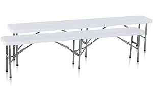 SF SAVINO FILIPPO Set 2X pezzi Panca panchina panchetta 183X25H44cm pieghevole in dura resina di plastica bianca con 3 gambe in ferro e metallo richiudibile per tavolo