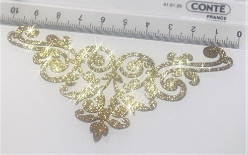Iron-on patch - Tiara crown - gold glitter - 10cm.