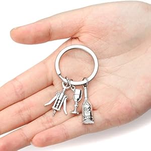 JSDDE Unique Alloy Keychain Silver Keyring with Wine Wine Glass Corkscrew Charm
