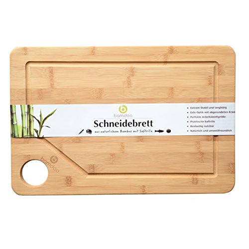 Schneidebrett aus Bambus mit praktischer Saftrille - Extra Groß - 45,4cm x 30,5cm x 1,9cm - beidseitig verwendbares Tranchierbrett