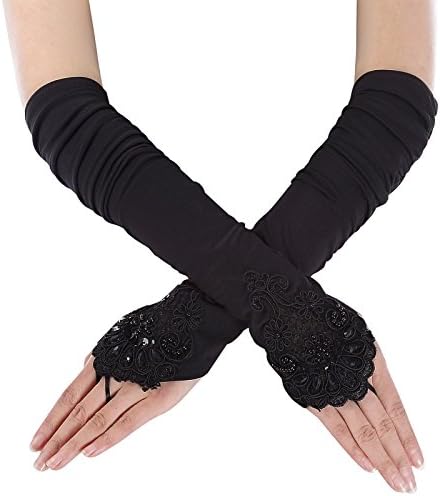 Ladies's Fingerless Lace &amp; Sequins Satin Gloves