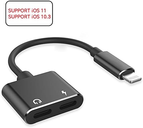 Lightning Jack Adapter Splitter, 2 in 1 Lightning Jack Headphone Charger Adapter for Apple iPhone X /10 iPhone 8/8Plus iPhone 7/7Plus, Dual Lightning Adaptor with Charge, Earphone Lightening Audio Converter ( Support Music Control, Charger, Phone Call and Control Volume )( Support iOS 11 ) (Black)