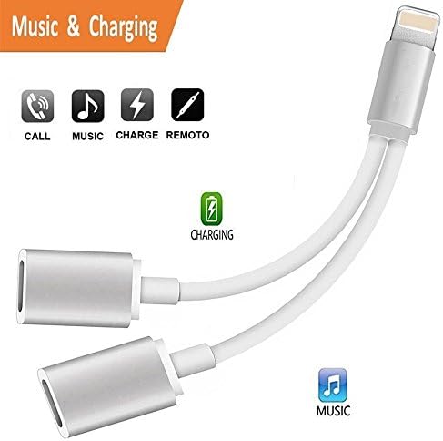 iPhone 8 Adapter, Assrid Dual Lightning Headphone Audio &amp; Charge Adapter Splitter for iPhone X, iPhone 8/8Plus, iPhone 7/7Plus, Support for iOS 10.3 and Later (Silver)