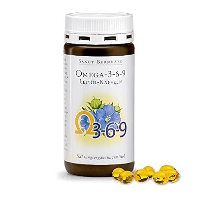 Sanct Bernhard Omega-3-6-9 Leinöl-Kapseln | Mit reinem Bio-Leinöl | 180 Kapseln