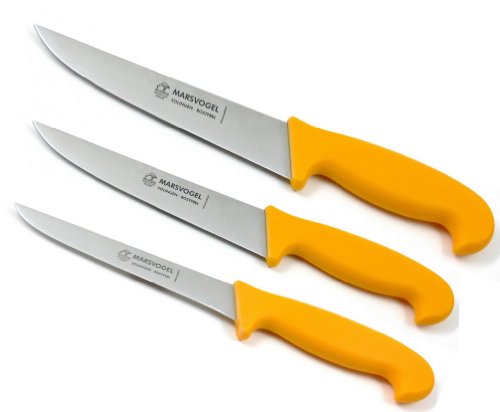 Metzgermesser Set 3 tlg. gelb Marsvogel Solingen # 71-(S87A6) bestehend aus: Stechmesser 8" + 7" + Ausbeiner 6" / Fleischermesser Schlachtermesser