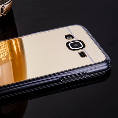 Galaxy J5  2015  Funda CaseforYou   Ultra Slim Fit TPU Bumper Frame   Mirror Effect PC Snap-On Back Shockproof Case Cover Protector Shell para Samsung Galaxy J5  2015   Dorado