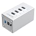 Produktbild ORICO Aluminium USB Hub (USB 3.0, 4 Ports, Silber) Datenhub mit 12V 2A Netzteil - High-End, Highspeed - für Desktop-PC Computer Notebook MacBook iMac
