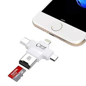 ICALL 4 in 1 USB 3.0 High Speed Memory Card Reader Adapter OTG Card Reader Four Ports Lightning + Type C + Micro USB + USB Card Reader - Like Iflash, Idisk for iPhone, Ipad, Micro USB, SDHC Lightning Flash Drive (NO Memory) (Assorted Colour)