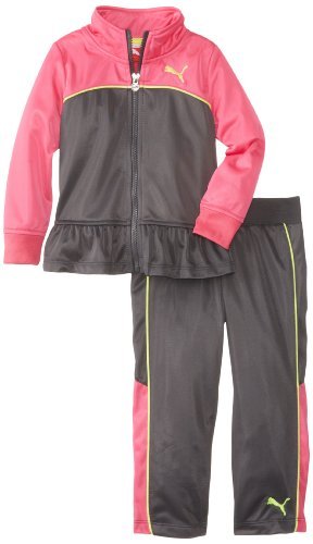 PUMA Little Girls' Colorblock Peplum Tricot Set, Dark Grey, 3 Tall Color: Dark Grey Size: 3T (Baby/Babe/Infant - Little ones)