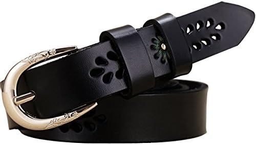 GoGou Women's Cute 1 Inch Basic Dress Belt Floral Jean Belts (Black)