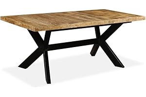vidaXL Mesa Comedor 180 cm Cruz de Acero Consola Cocina Madera Maciza Mango