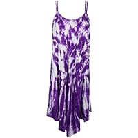 Mogul Interior Womens Tie Dye Dress Purple Beach Wear Strappy Flared Hem Dresses L