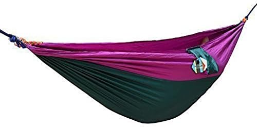 Ultra-thin parachute hob hammock double outdoor than canvas light hammock swing hammock balcony indoors(Dark green-purple)