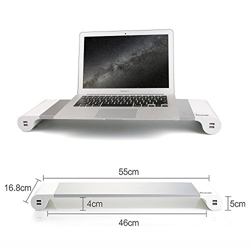 FSDUALWIN Alumium Laptop der Monitor Ständer Spacebar Speicher mit Keyboard Storage Schreibtischregal Steharbeitsplatz 4 USB Ports für PC,Laptop,Computer, Apple,Imac - 6