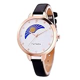 AchidistviQ-Fashion Damen-Armbanduhr, rundes Zifferblatt, analog, Quarzuhr, Schwarz