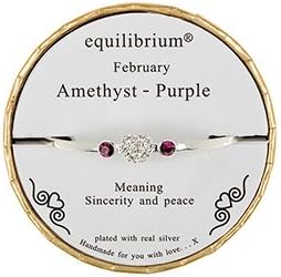 Birthstone Bracelet Silver Plated by Equlibrium - Adjustable Size - Gift Boxed (2 February - Amethyst)