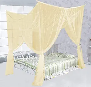 KANAHIYA Traders Mosquito Net Ivory, 9x9 ft 4 Corner Post Bed Canopy, Quick and Easy Installation for King Size Beds Large Queen Size Bed Curtain