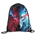 Produktbild gthytjhv Kordelzug Bag Galaxy Wolf Blue and Red Rucksack for Gym Hiking Travel Color 06 Lightweight Unique 16.9x14.2