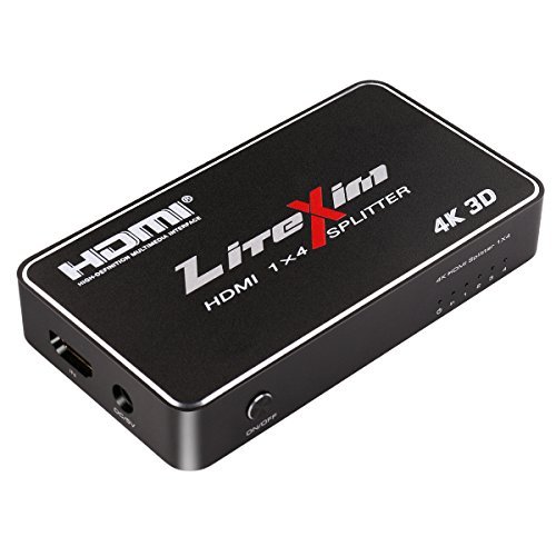 HDMI Splitter, LiteXim 1x4 HDMI Splitter Ver1.4 Powered HDMI Splitter Amplifier 1 In 4 Out Signal Distributor Certified for 4k x 2K@30Hz & 3D Support