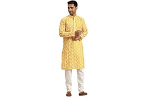 Sojanya (Since 1958, Men's Silk Blend Embroidered Kurta &Churidar Pyjama Set.