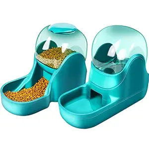 Dogs Cats Automatic Feeder,Small Medium Big Animals Automatic Pet Feeder Set Pet Automatic Water Dispenser and Food Bowl Set,3.8L (Blue)