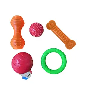 Indian Pet Club 5 pcs of Interactive Non-Toxic Rubber Dog Puppy Chew Bone Toys for Dog Puppies and Adult Dogs.