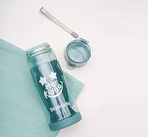 StarKiddo Best Sports Water bottle for Kids ? 550ml ? Durable, Fast Flow, Flip Top Leak Proof Lid w/ One Click Open. (Grey)