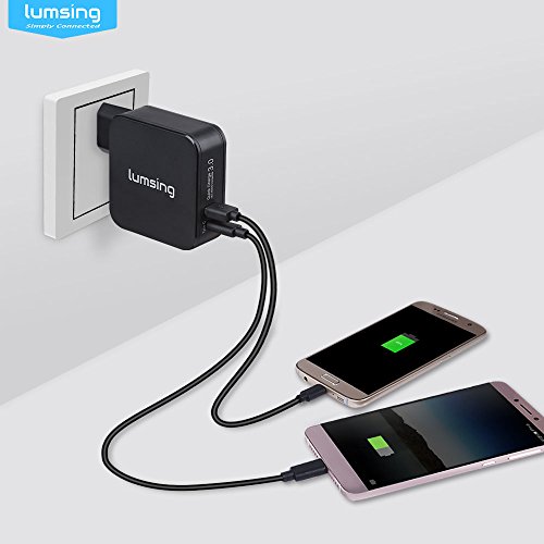Lumsing Dual Port 18W Quick Charge 3,0 USB Wandladegerät +29W USB C Ladegerät Wand Ladeadapter für Apple Macbook, Google Nexus 6P, HTC 10, Galaxz S7, LG G5 und andere Smartphone Geräte(Schwarz) - 9